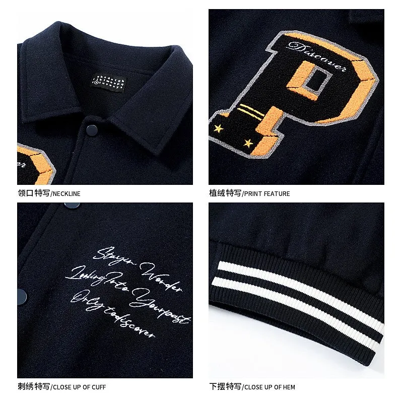 Badge towel embroidery lapel jacket men's trendy high-end baseball jacket