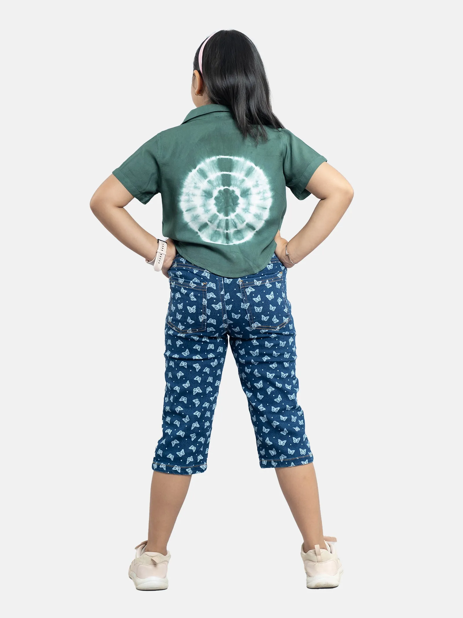 Girls Tie up Shirt Top & Denim Capri Jeggings Sets